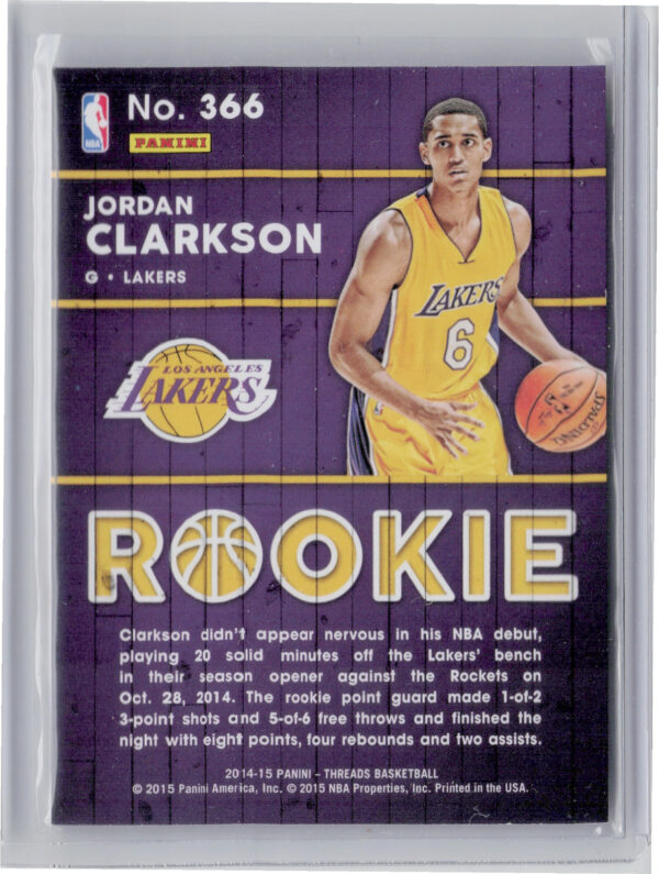 2014-15 Panini Threads Jordan Clarkson RC #366 Lakers - Image 3