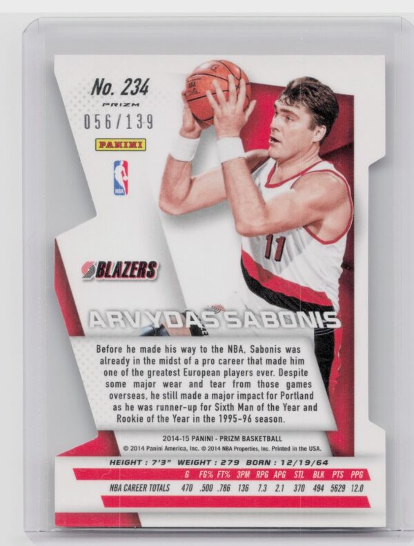 2014-15 Prizm Arvydas Sabonis Prizm Orange Die Cut #234 Blazers - Image 3