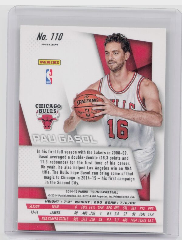2014-15 Prizm Pau Gasol Prizms Yellow and Red Mosaic #110 Bulls - Image 3