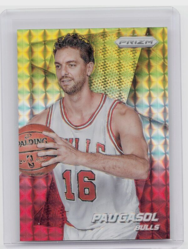 2014-15 Prizm Pau Gasol Prizms Yellow and Red Mosaic #110 Bulls