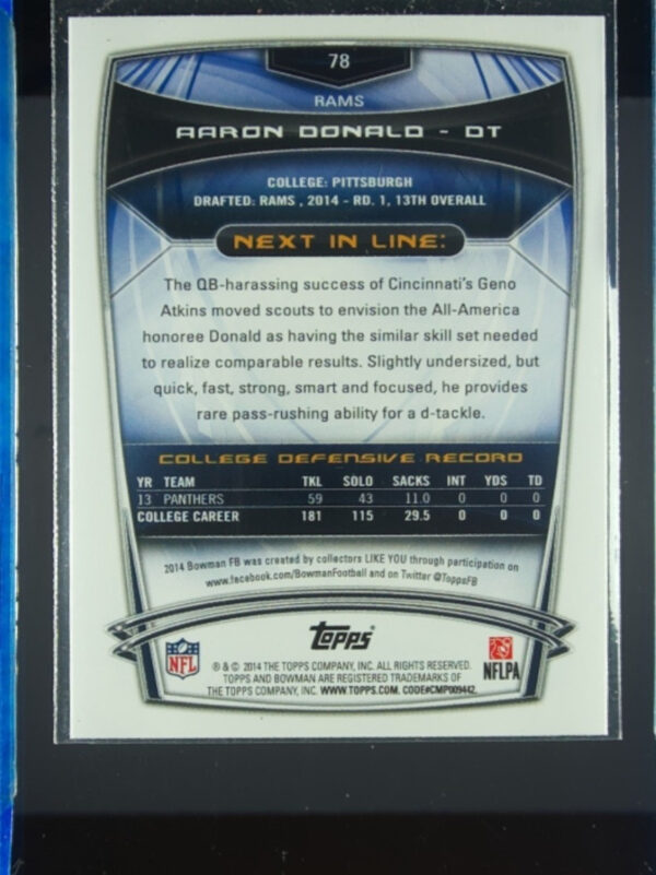 2014 Bowman Aaron Donald Rookies RC #78 Rams - Image 3