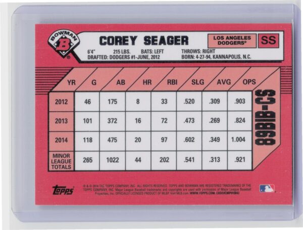 2014 Bowman Draft Corey Seager #89BIB-CS Dodgers 1989 Bowman is Back Silver - Image 3