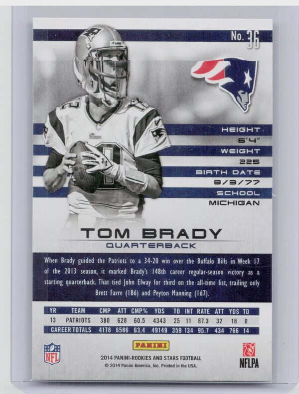 2014 Panini Rookies & Stars Tom Brady #36 Patriots - Image 3