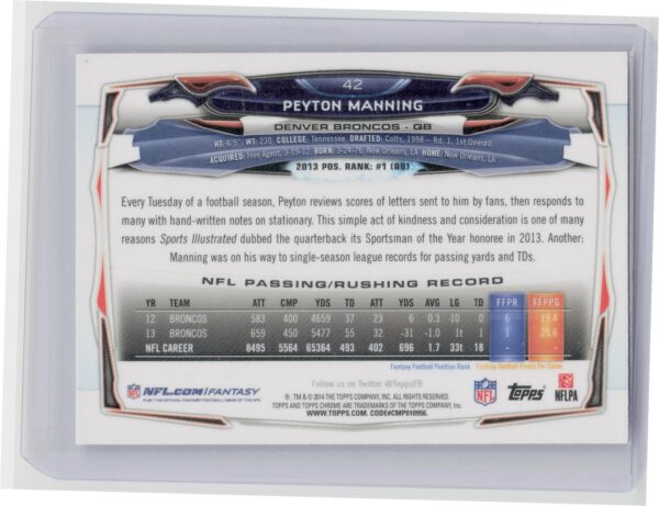 2014 Topps Chrome Peyton Manning #42 Broncos - Image 3