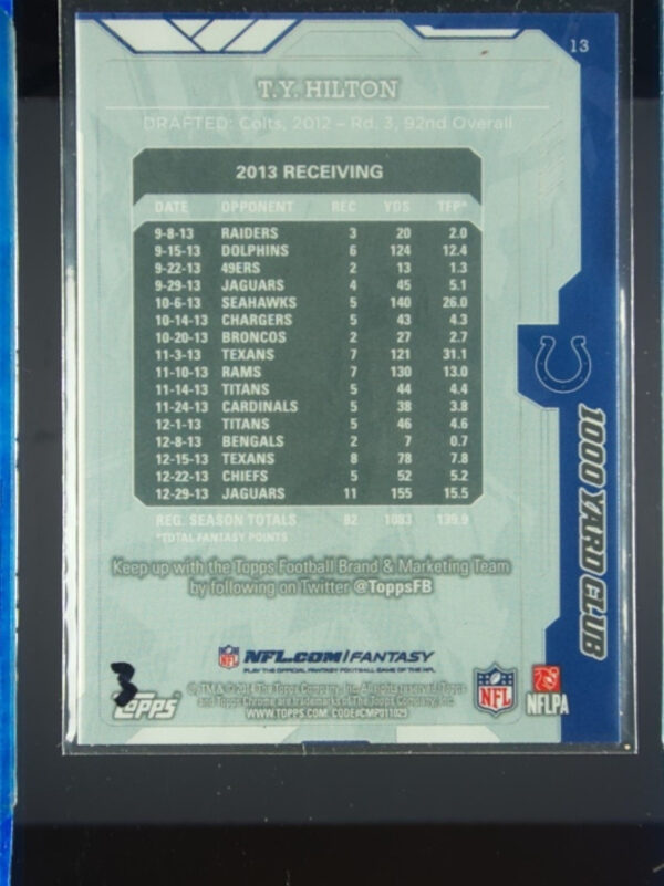 2014 Topps Chrome T.Y. Hilton SN99 #13 Colts 1,000 Yard Club Red Refractor - Image 3