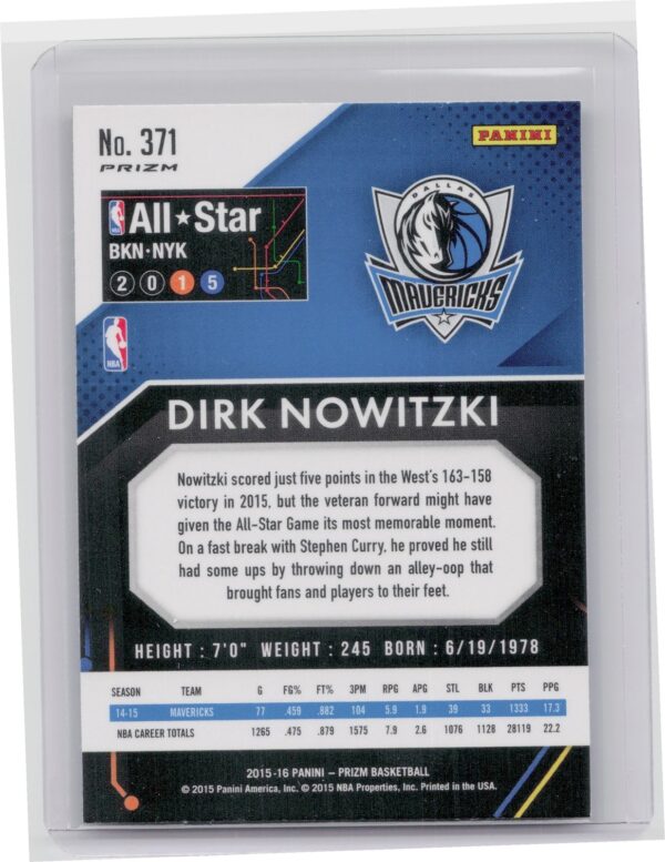 2015-16 Panini Prizm Dirk Nowitzki Red, White & Blue Prizms #371 Mavericks - Image 3