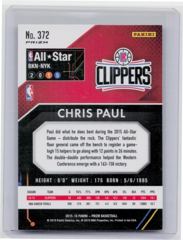 2015-16 Prizm Chris Paul Silver Prizms #372 Clippers - Image 3