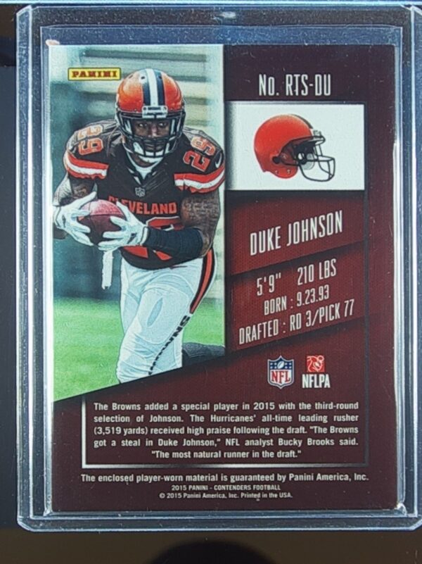 2015 Contenders Duke Johnson JSY #RTS-DU Browns Rookie Ticket Swatches - Image 3