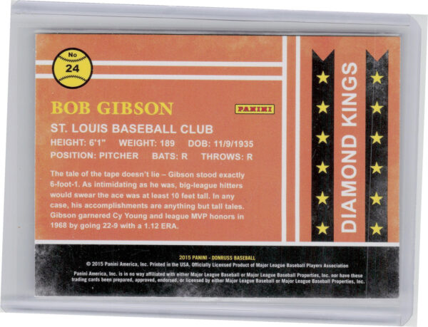 2015 Donruss Bob Gibson #24 Cardinals All Time Diamond Kings - Image 3