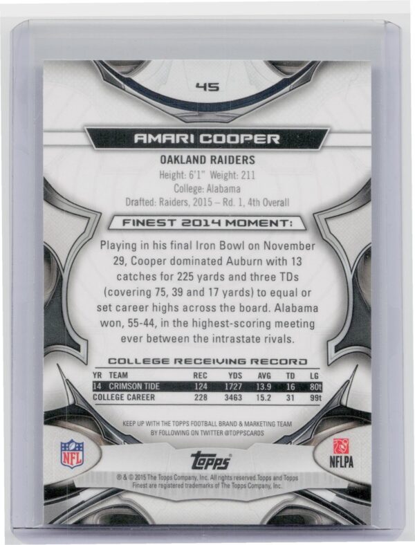 2015 Finest Amari Cooper Refractor #45 Raiders - Image 3