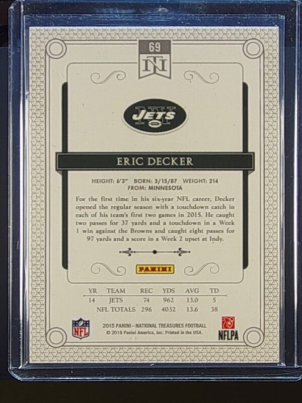 2015 NT Eric Decker Jersey Number Red /87 #69 Jets - Image 3