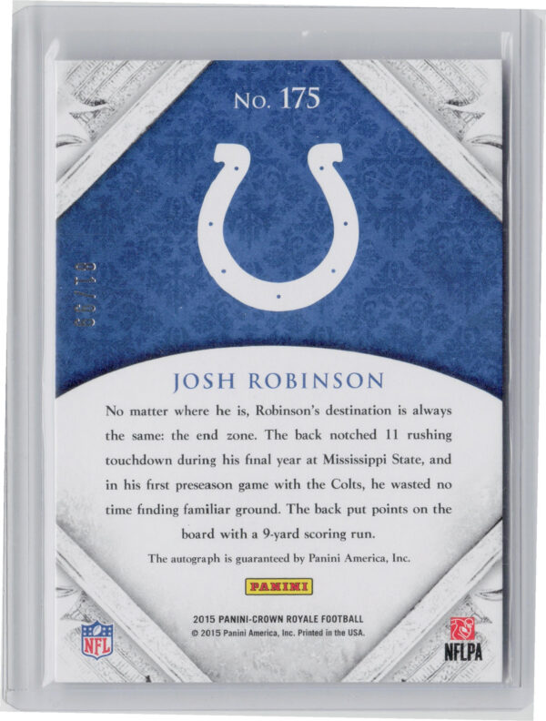 2015 Panini Crown Royale Josh Robinson Silver Holofoil AU SN99 #175 Colts - Image 3