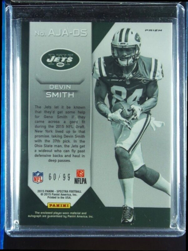 2015 Panini Spectra Devin Smith AU SN99 MEM #AJA-DS Jets Aspiring Patch Autograp - Image 3