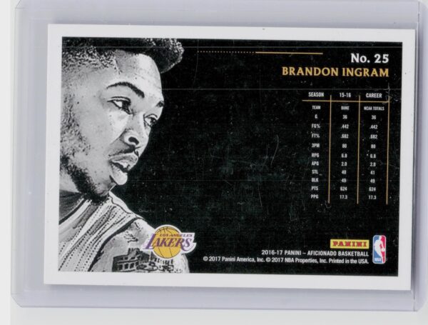 2016-17 Panini Aficionado Brandon Ingram RC #25 Lakers - Image 3
