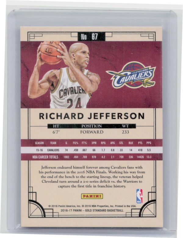 2016-17 Panini Gold Standard Richard Jefferson SN269 #67 Cavaliers - Image 3