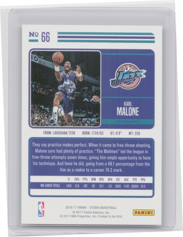 2016-17 Panini Studio Karl Malone #66 Jazz - Image 3