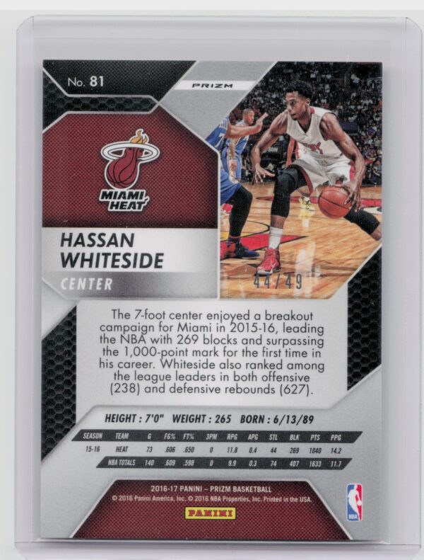 2016-17 Prizm Hassan Whiteside Orange Prizms /49 #81 Heat - Image 3