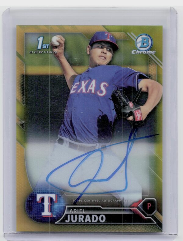 2016 Bowman Ariel Jurado AU SN50 #CPA-AJ Rangers Chrome Prospect Autographs Gold