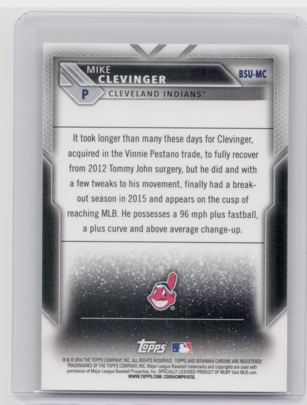 2016 Bowman Chrome Mike Clevinger #BSU-MC Indians Scouts' Top 100 Updates - Image 3