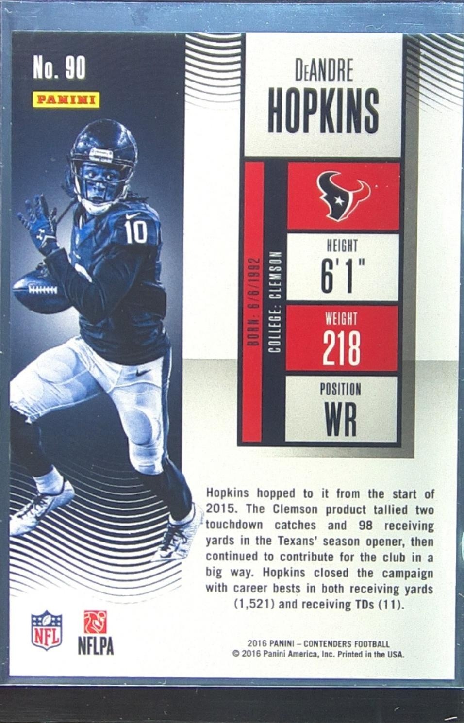 2016 Contenders DeAndre Hopkins Playoff Ticket /249 #90 Texans - Image 3