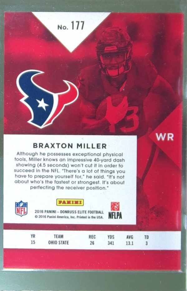 2016 Donruss Elite Braxton Miller Black /199 RC #177 Texans - Image 3