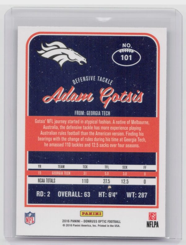 2016 Donruss Optic Adam Gotsis Holo #101 Broncos - Image 3
