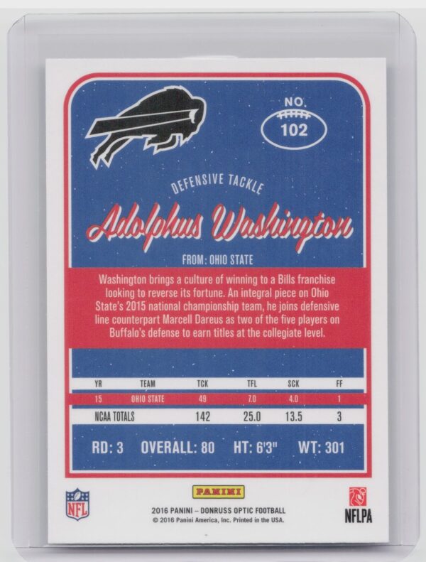 2016 Donruss Optic Adolphus Washington Holo #102 Bills - Image 3
