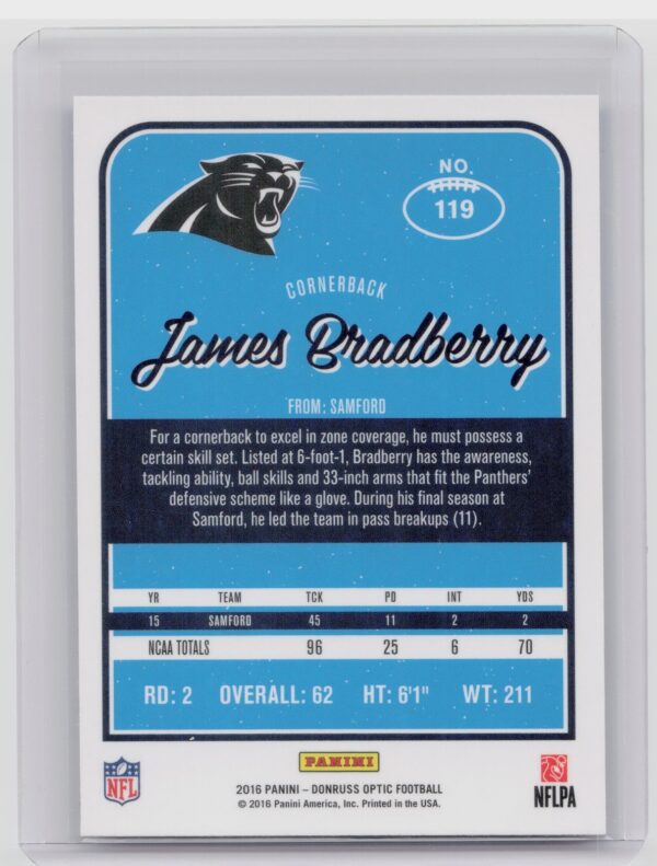 2016 Donruss Optic James Bradberry Holo #119 Panthers - Image 3