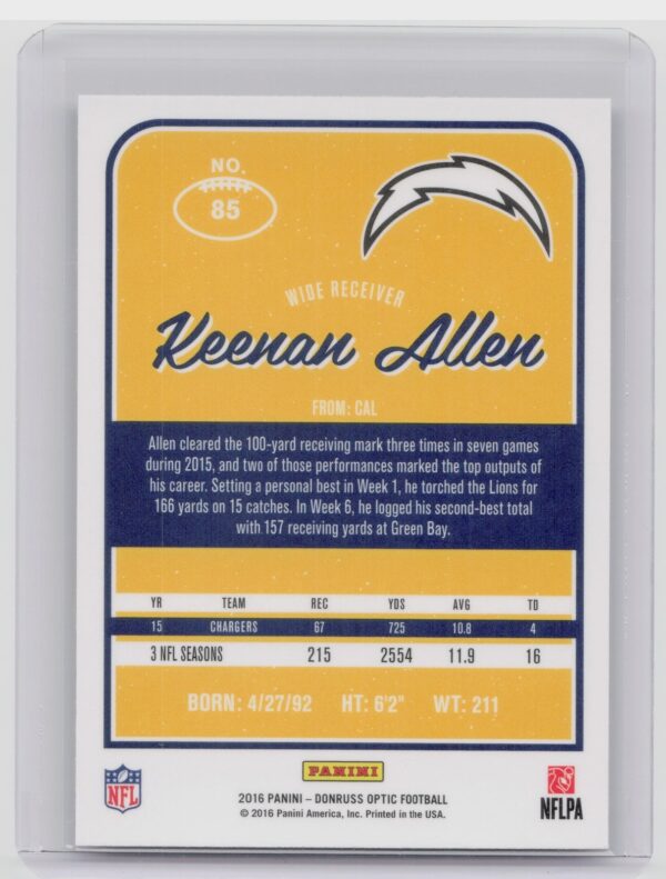 2016 Donruss Optic Keenan Allen Holo #85 Chargers - Image 3