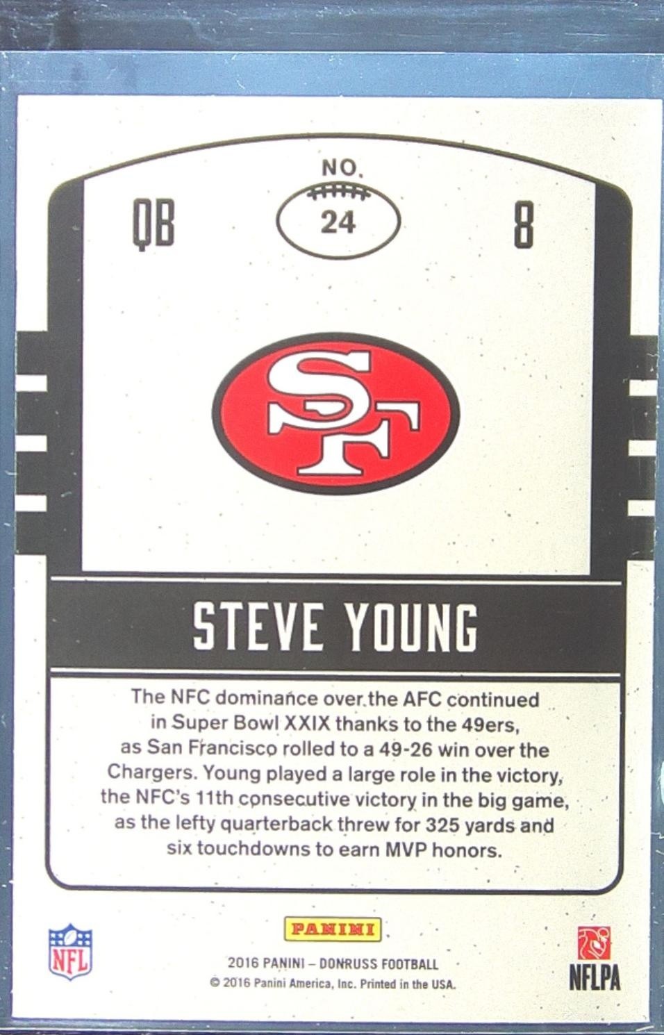 2016 Donruss Steve Young #24 49ers Legends of the Fall - Image 3