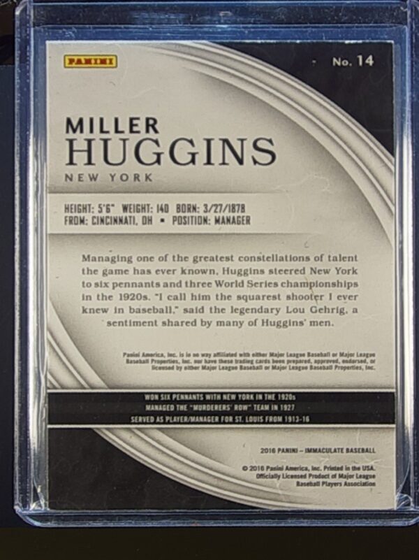 2016 Immaculate Miller Huggins /99 #14 Yankees - Image 3