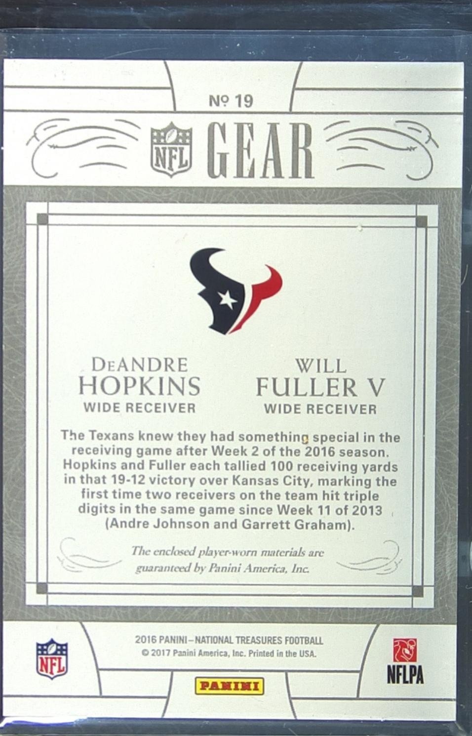 2016 NT DeAndre Hopkins / Will Fuller V /10 JSY #19 Texans Holo Silver - Image 3