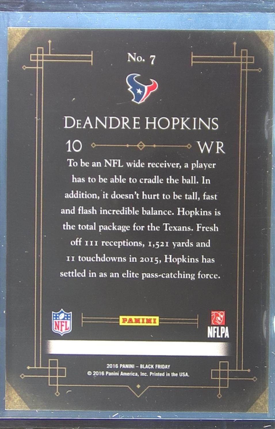 2016 Panini Black Friday DeAndre Hopkins /10 #7 Texans Panini Collection Rapture - Image 3