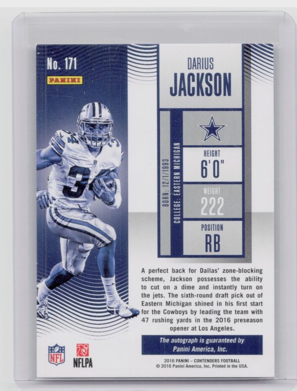 2016 Panini Contenders Darius Jackson AU RC #171 Cowboys - Image 3