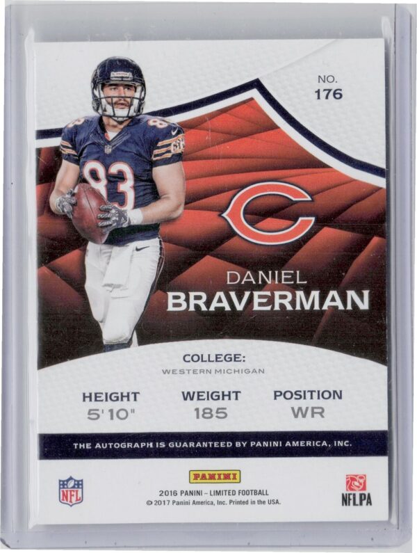 2016 Panini Limited Daniel Braverman AU RC SN99 #176 Bears - Image 3