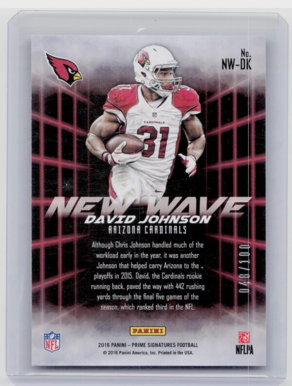 2016 Panini Prime Signatures David Johnson #NW-DK Cardinals New Wave Cosmic - Image 3