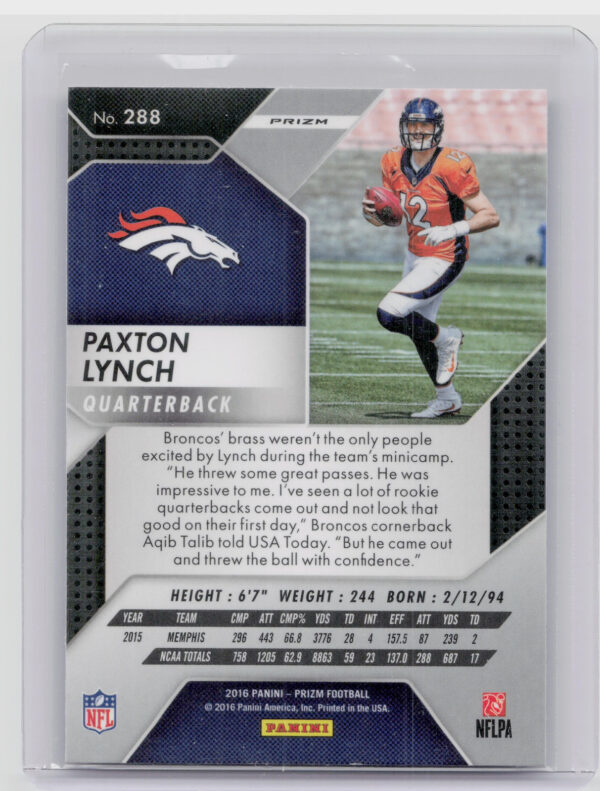 2016 Panini Prizm Paxton Lynch Prizm #288 Broncos - Image 3