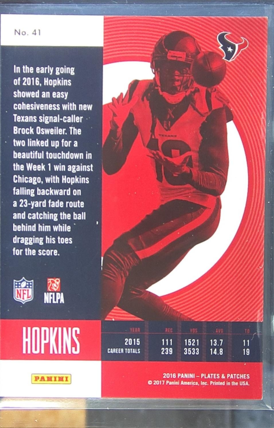 2016 Plates & Patches DeAndre Hopkins /99 #41 Texans - Image 3