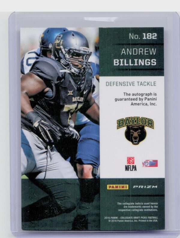 2016 Prizm Collegiate Draft Picks Andrew Billings Auto #182 Bears Autographs Pri - Image 3