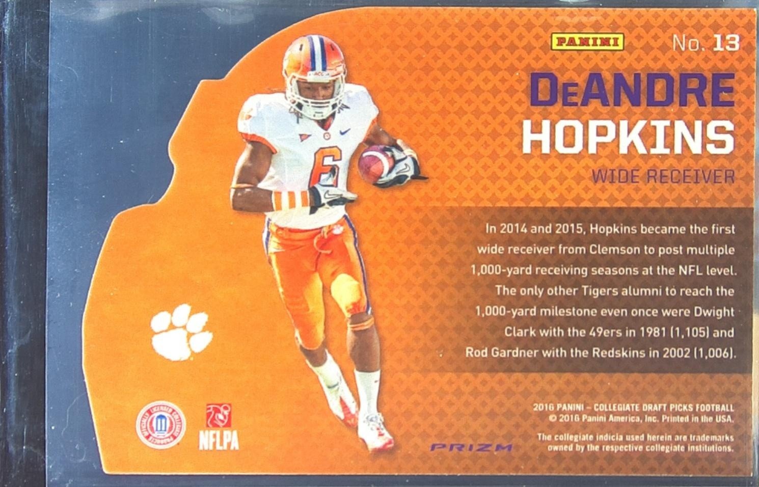 2016 Prizm Collegiate Draft Picks DeAndre Hopkins #13 Tigers Helmet Die Cut - Image 3