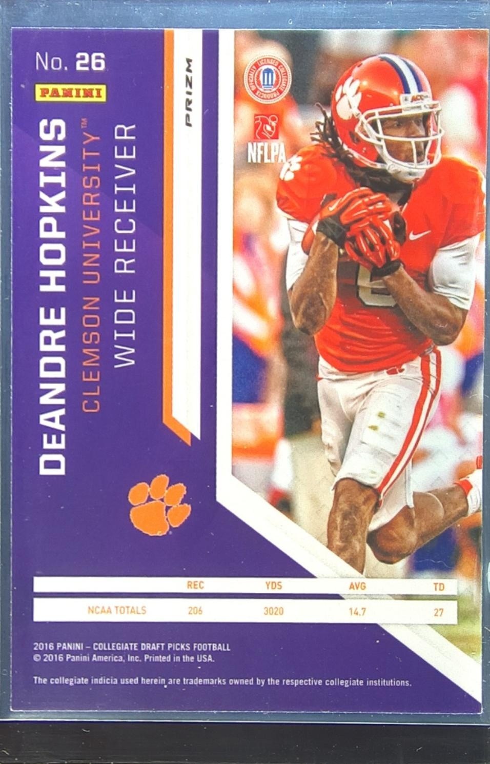 2016 Prizm Collegiate Draft Picks DeAndre Hopkins Prizms Blue #26 Tigers - Image 3