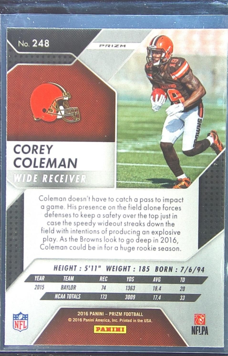 2016 Prizm Corey Coleman Prizm RC #248 Browns - Image 3
