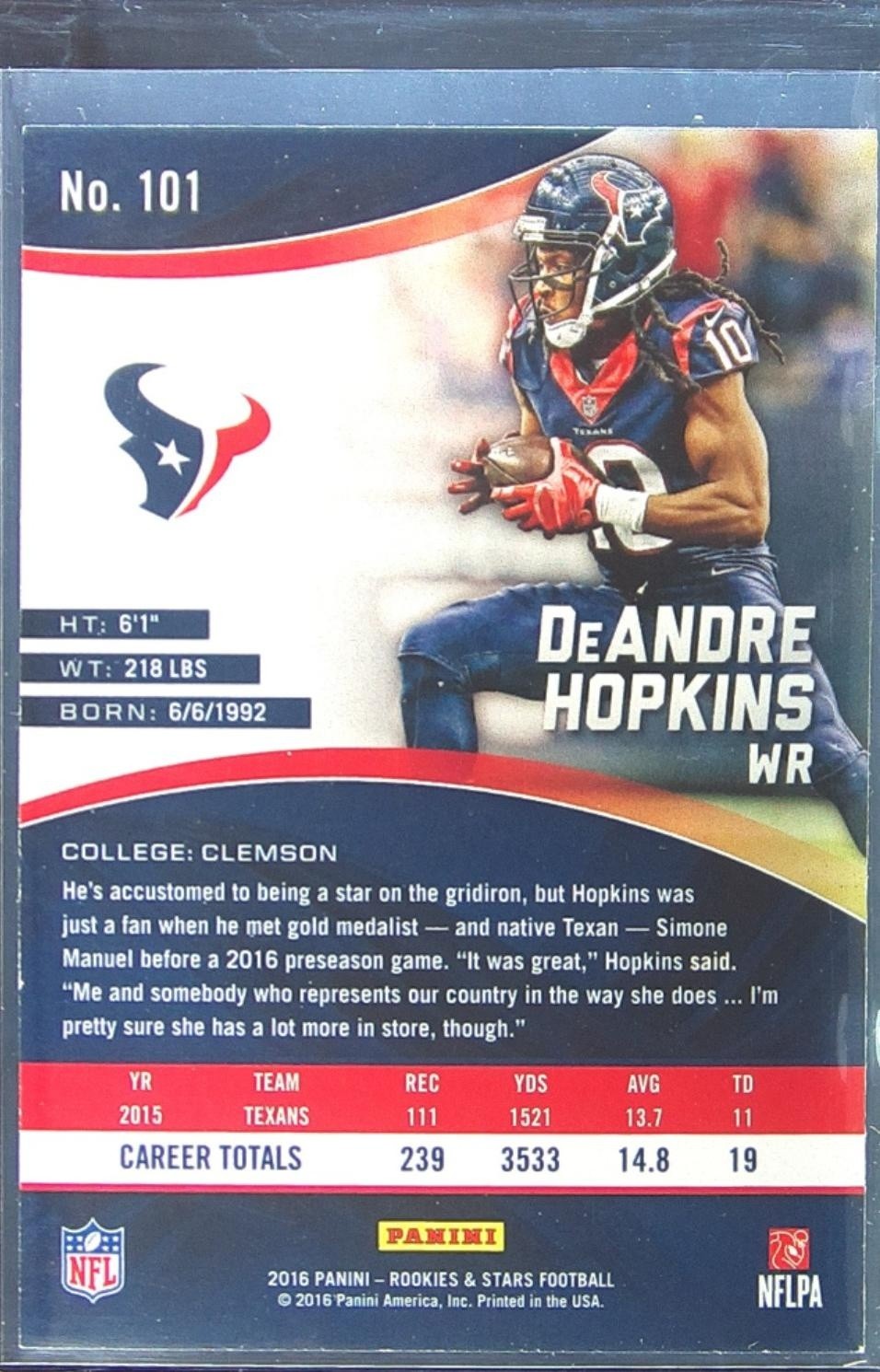 2016 Rookies & Stars DeAndre Hopkins Green #101 Texans - Image 3