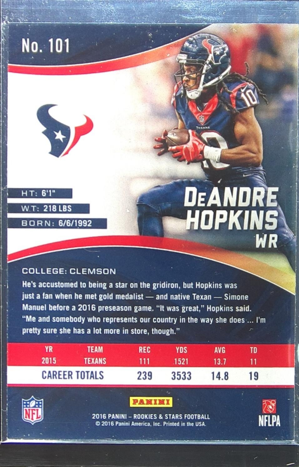 2016 Rookies & Stars DeAndre Hopkins Purple #101 Texans - Image 3