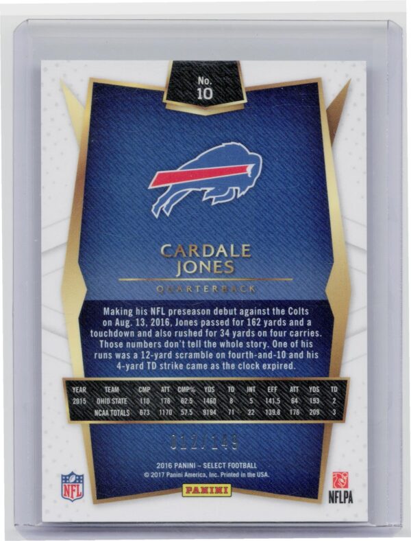 2016 Select Cardale Jones Blue Prizm /149 #10 Bills - Image 3