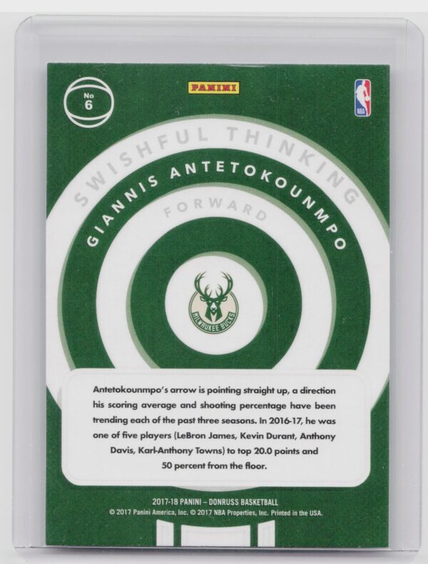 2017-18 Donruss Giannis Antetokounmpo #6 Bucks Swishful Thinking - Image 3