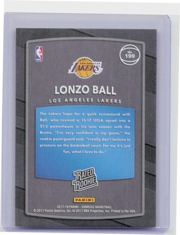2017-18 Donruss Lonzo Ball RC #199 Lakers - Image 3