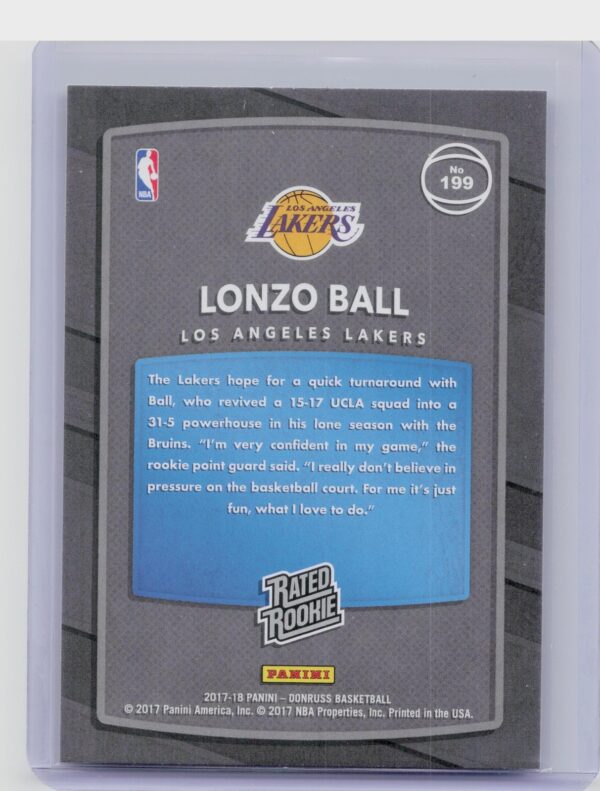 2017-18 Donruss Lonzo Ball RC #199 Lakers - Image 3
