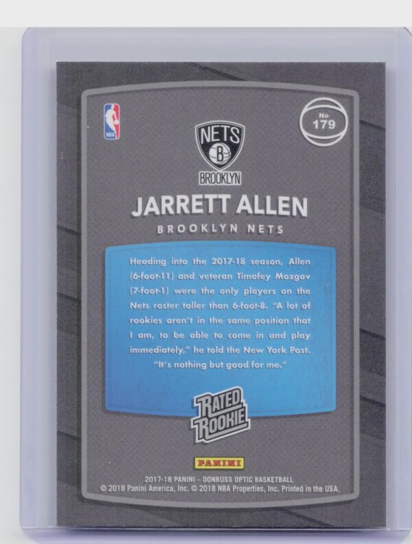2017-18 Donruss Optic Jarrett Allen Red and Yellow #179 Nets - Image 3