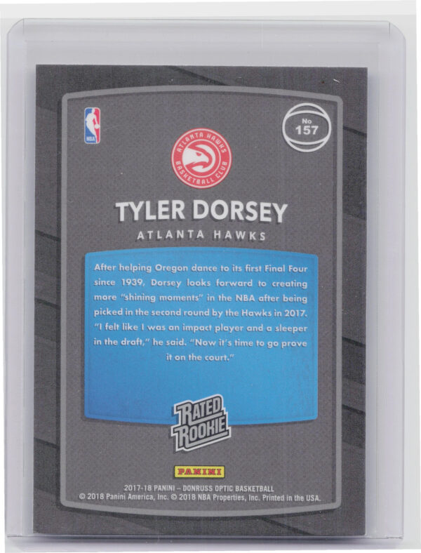 2017-18 Donruss Optic Tyler Dorsey RC #157 Hawks - Image 3